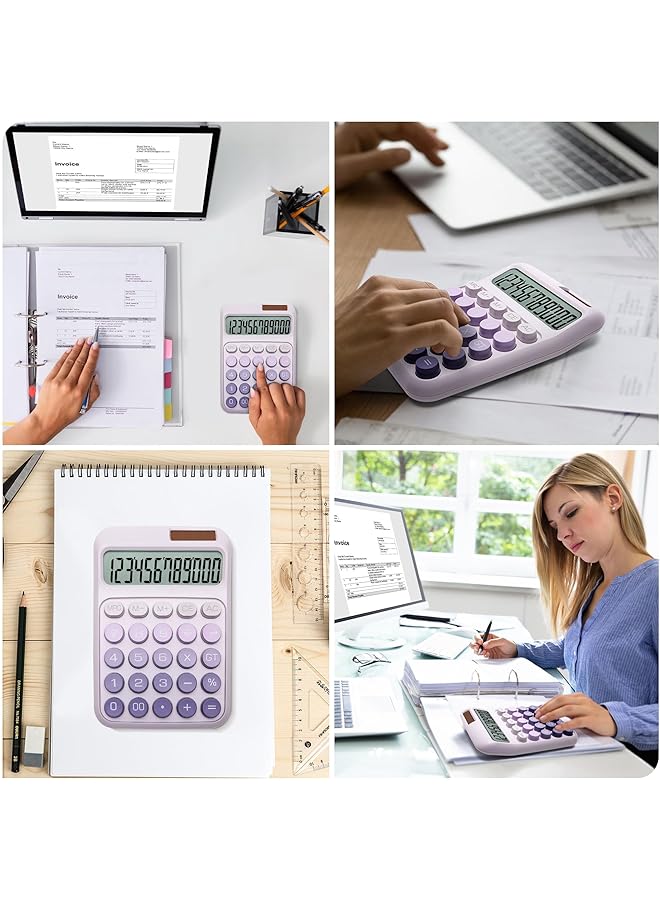 erorex Desk Calculator With Easy To Read Large Lcd Display Solar And Battery Dual Power Desktop Calculators For Office And Study Ombre Purple - Image 2