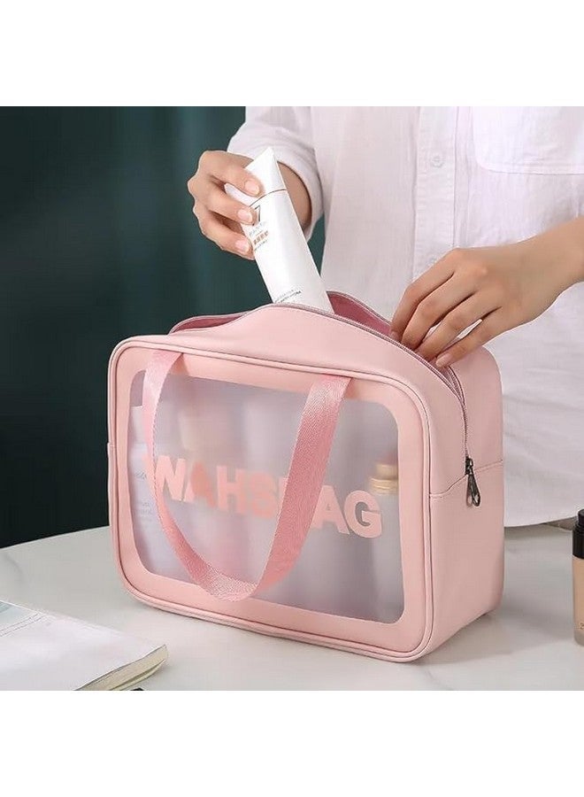 TAMADAA HR MALL 3 Pieces Transparent Cosmetic Wash Bags, Travel Toiletry Makeup Storage Bag, Clear Cosmetics Carry Pouch, 3 Pcs Traveling Set, 3 Different Sizes for Multipurpose Use - Image 2