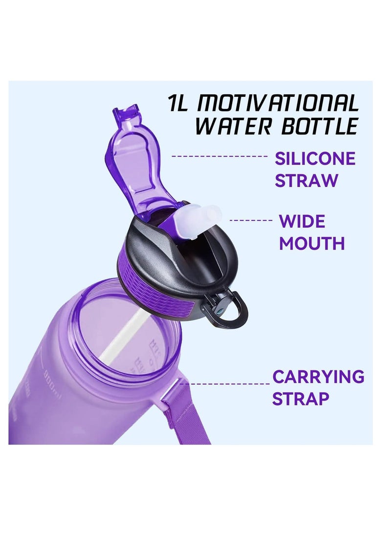 ECVV زجاجة ماء تحفيزية ECVV® سعة 35 أوقية/1 لتر مع علامة زمنية وعبارة تشجيعية - خالية من BPA، مضادة للتسرب بفم واسع، تقنية تدفق سريع، مثالية للترطيب اليومي (لون بنفسجي أزرق) - Image 3