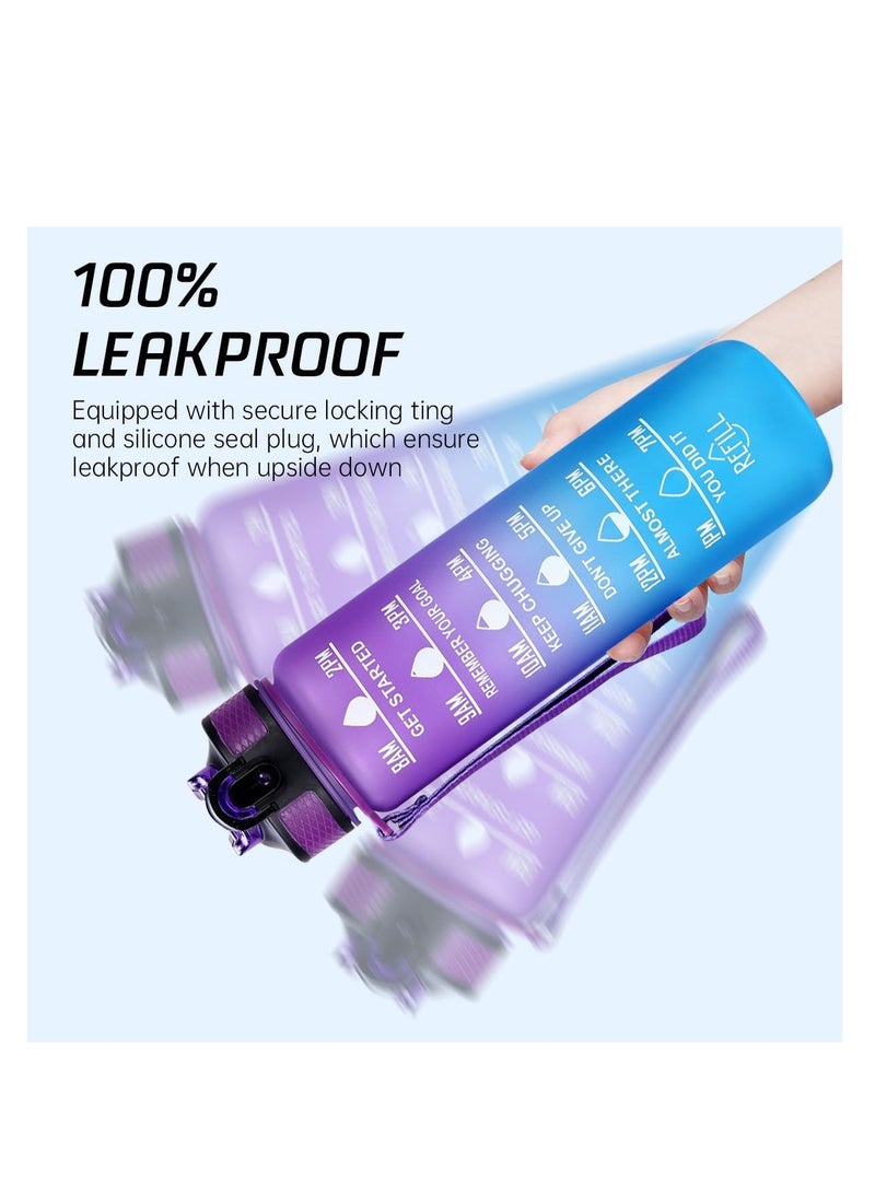 ECVV زجاجة ماء تحفيزية ECVV® سعة 35 أوقية/1 لتر مع علامة زمنية وعبارة تشجيعية - خالية من BPA، مضادة للتسرب بفم واسع، تقنية تدفق سريع، مثالية للترطيب اليومي (لون بنفسجي أزرق) - Image 4