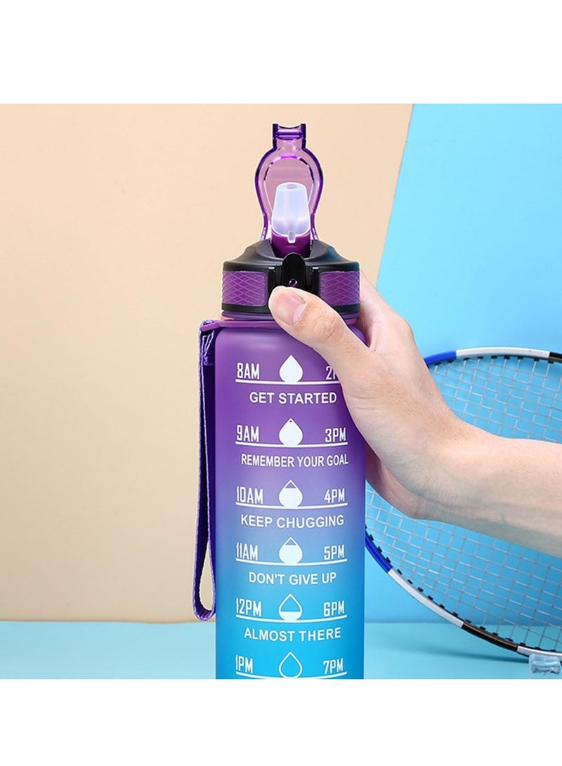 ECVV زجاجة ماء تحفيزية ECVV® سعة 35 أوقية/1 لتر مع علامة زمنية وعبارة تشجيعية - خالية من BPA، مضادة للتسرب بفم واسع، تقنية تدفق سريع، مثالية للترطيب اليومي (لون بنفسجي أزرق) - Image 5