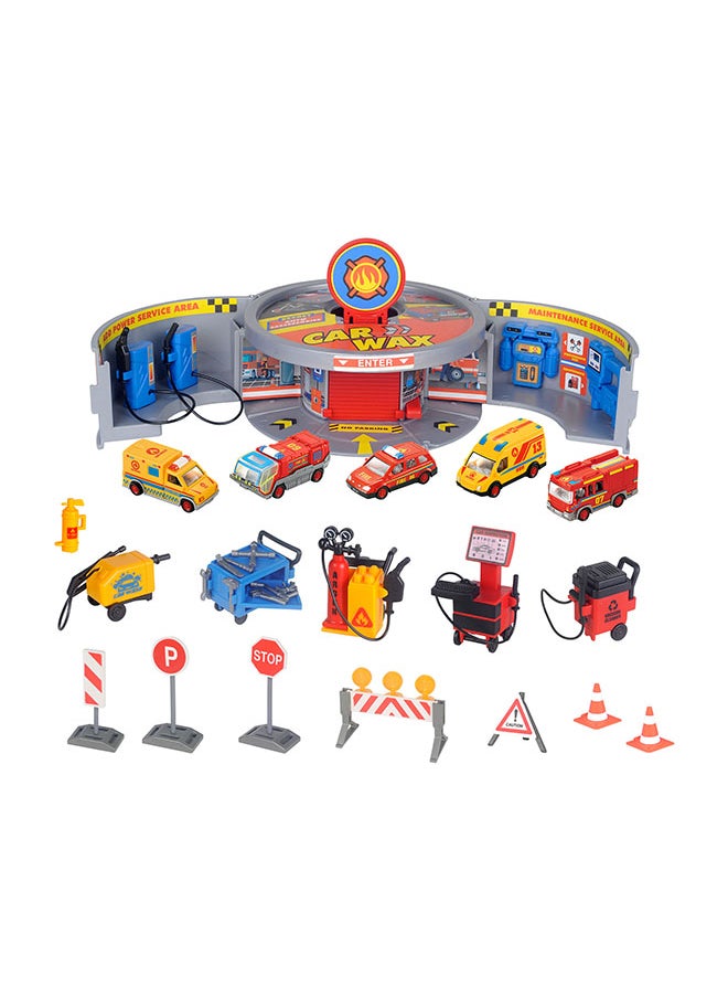 Snapkid - SNAP KIDS Mini Service Station Play Set (Car Wax) – 5 PCS 1:64 Free Wheel Die-cast Vehicles | 15 PCS Accessories | Windows Box Packaging | Educational Toy for Kids - Image 1