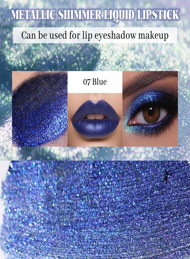 DAGEDA Glitter Blue Lipstick, Diamond Pearl Metallic Liquid Lipstick, Moisturizing, Longlasting Shimmer Lip Gloss, High-shine Blue Lip Makeup for Women - Image 2