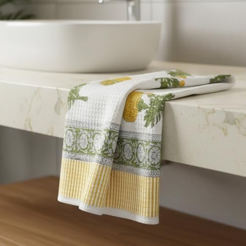 Peepul Tree Block Printed Hand and Bath Towels, Super Absorbent, Soft & Faster Drying, Floral Printed 100% Pure Cotton, 240 GSM (2 Hand 2 Bath Towel Set, Blue) - Image 1