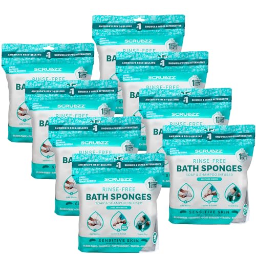 Scrubzz Disposable No Rinse Bathing Wipes for Sensitive Skin - All-in-1 Single Use Shower Wipes, Simply Dampen, Lather, and Dry Without Shampoo or Rinsing (Sensitive Skin, 8-Pack) - Image 1