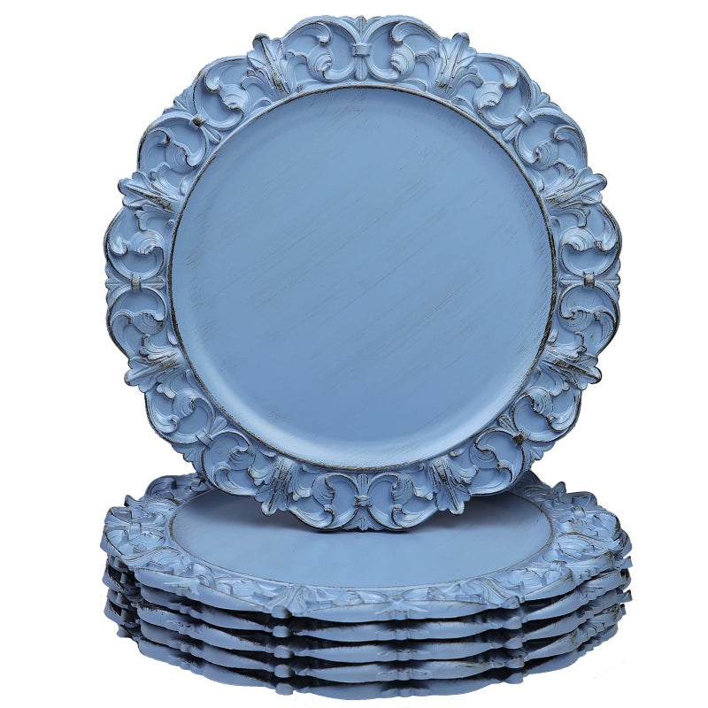 Leemxiiny 13" Antique Blue Charger Plates, Set of 6 Plastic Textured Chargers for Dinner Plates with Embossed Rim, Table DÃ©cor, Party, Wedding, Holiday - Image 1