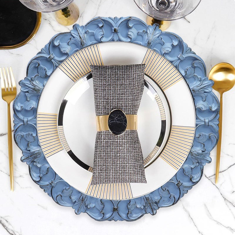 Leemxiiny 13" Antique Blue Charger Plates, Set of 6 Plastic Textured Chargers for Dinner Plates with Embossed Rim, Table DÃ©cor, Party, Wedding, Holiday - Image 5