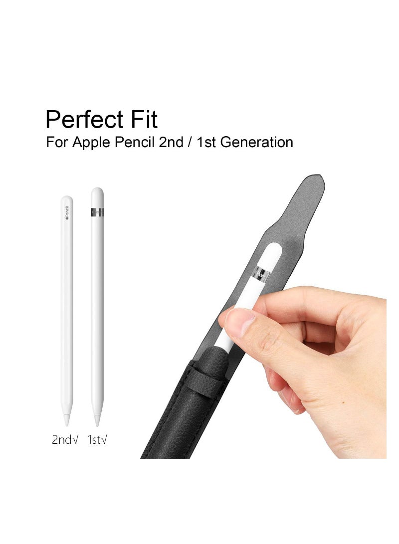 SYOSI SYOSI Pencil Holder, Black, with USB Adapter Pocket for Apple Pencil 1st 2nd Generation, Premium Elastic Vegan Leather Sleeve Pouch Compatible with iPad Case - Image 3
