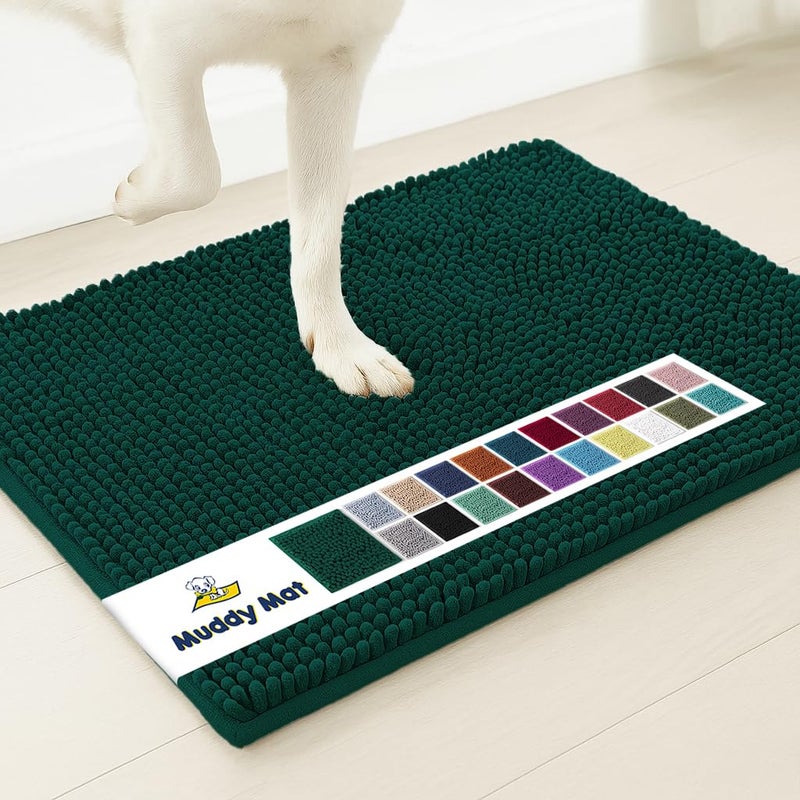 Muddy Mat Shown on TV Super Absorbent Microfiber Dog Door Mat for Muddy Paws NonSlip Washable Pet Rug Quick Dry Chenille Entryway Carpet Machine Washable Indoor Outdoor mat Dark Green 30x19