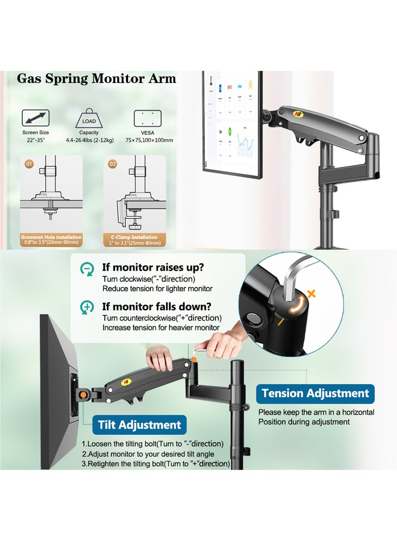 NB NORTH BAYOU - Monitor Desk Mount Arm for 17''-30''Monitors from 4.4 to 26.4lbs,Ultra Wide Full Motion Swivel Height Adjustable Monitor Stand H100 - Image 1