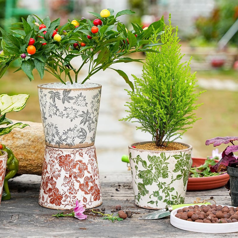 Sungmor Vintage Ceramic Planter Set of 3 - Decorative Indoor & Outdoor Flower Pots with Drainage Holes - Tuscan DÃ©cor Pots, 5.5" Ice Crackle Glaze Planters for Home, Kitchen, Patio, and Garden - Image 5