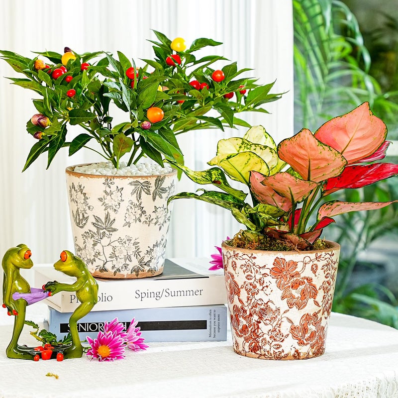 Sungmor Vintage Ceramic Planter Set of 3 - Decorative Indoor & Outdoor Flower Pots with Drainage Holes - Tuscan DÃ©cor Pots, 5.5" Ice Crackle Glaze Planters for Home, Kitchen, Patio, and Garden - Image 3