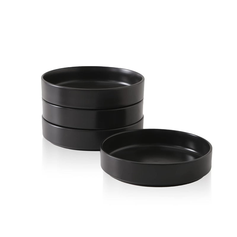 Stone Lain Celina Stoneware Bowl Set 4Piece Pasta Bowls for Kitchen Ceramic Serving for Ramen Fruit Cereal Dinner  Microwave  Dishwasher Safe Black