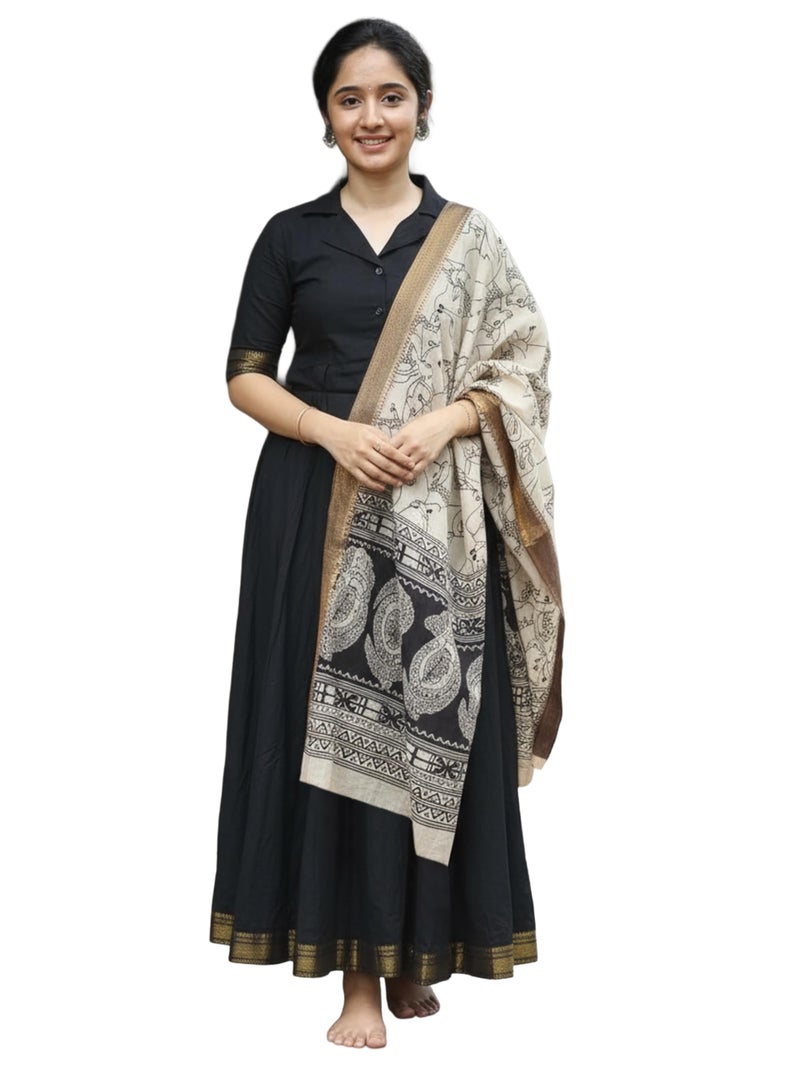 ANNI DESIGNER Women's Rayon Viscose Anarkali Solid Kurta with Pant and Dupatta (KABUTARI BLACK-VKS01_L_Black_Large) - Image 1