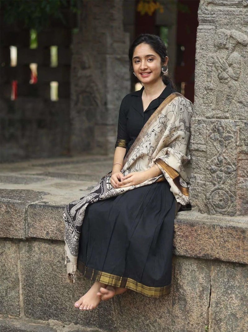 ANNI DESIGNER Women's Rayon Viscose Anarkali Solid Kurta with Pant and Dupatta (KABUTARI BLACK-VKS01_L_Black_Large) - Image 5