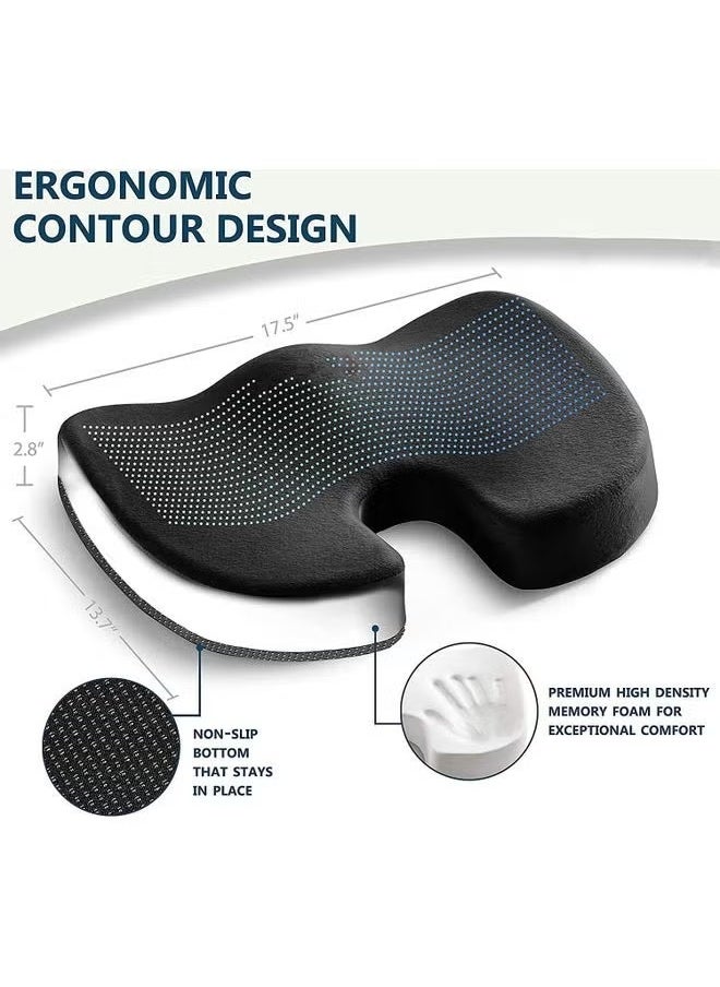 Gel Enhanced Seat Memory Foam Cushion Pad Non-Slip Memory Foam Coccyx Cushion for Tailbone Pain Desk Chair Car Seat Cushion Driving Office Chair Cushion