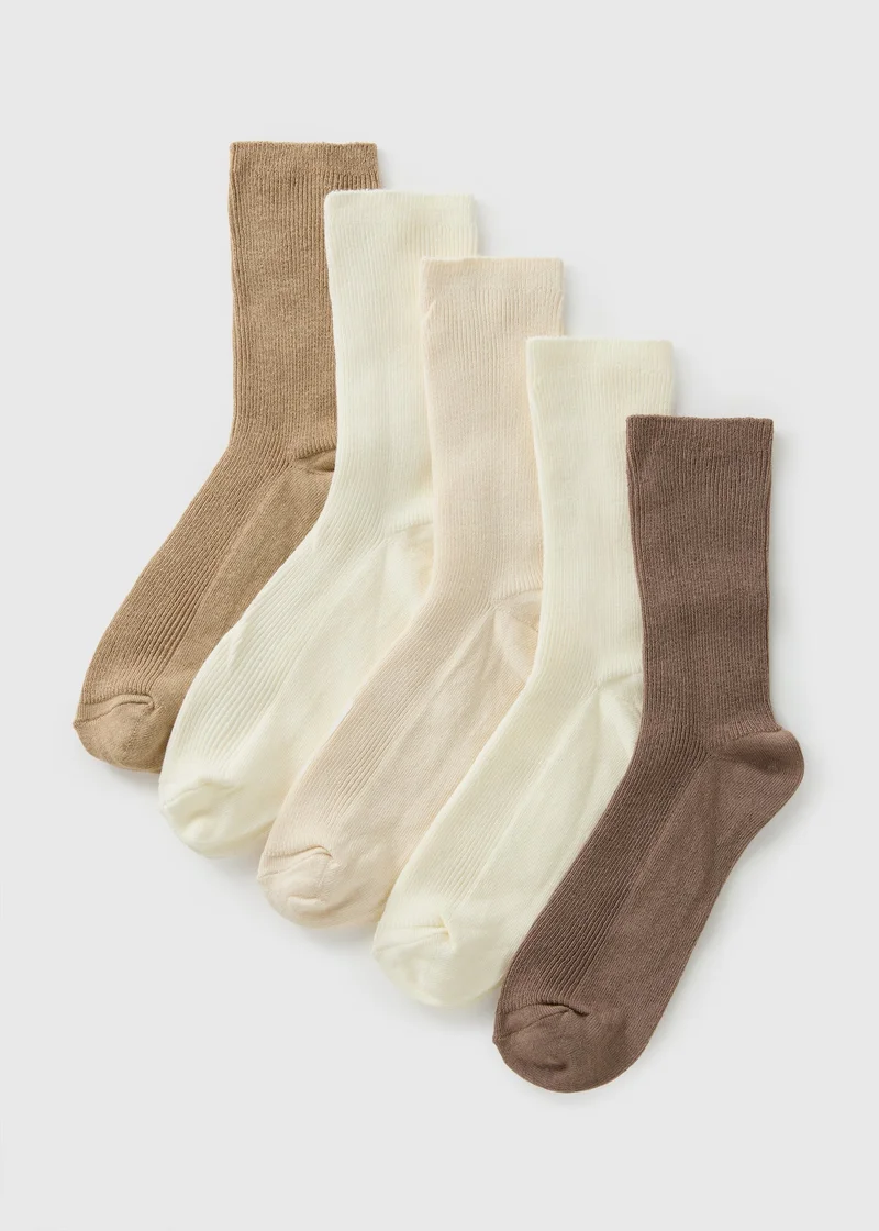 Matalan 5 Pack Begie Tonal Crew Socks