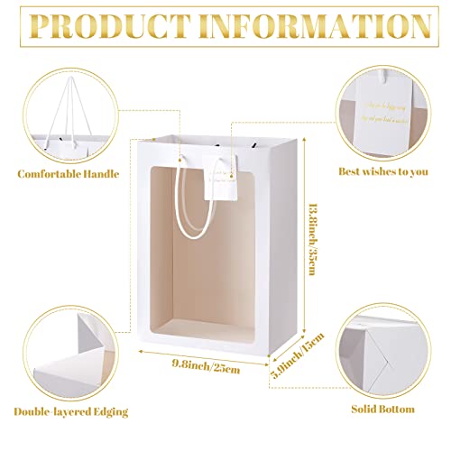 Yahenda 24 Pcs Graduation Gift Bags with Clear Window 13.8 x 9.8 x 5.9 Large Transparent Paper Flower Bouquet Bags Totes with Handle for Grad Wedding Birthday(White) - Image 3