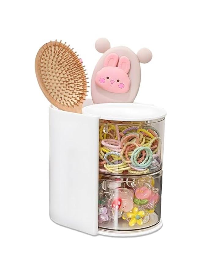Arabest Hair Accessories Organizer with Hair Brush Holder, Rotatable Makeup Brush Holder for Necklaces, Earring, Bracelet, Ring, Makeup Brushes, Hair Clip and Hair Accessories (White, 2-Layer)  - Image 1