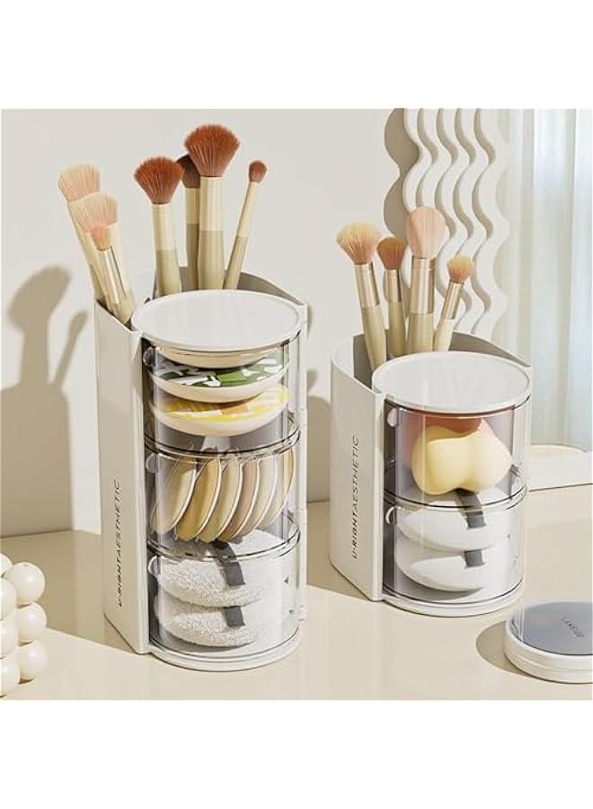 Arabest Hair Accessories Organizer with Hair Brush Holder, Rotatable Makeup Brush Holder for Necklaces, Earring, Bracelet, Ring, Makeup Brushes, Hair Clip and Hair Accessories (White, 2-Layer)  - Image 4