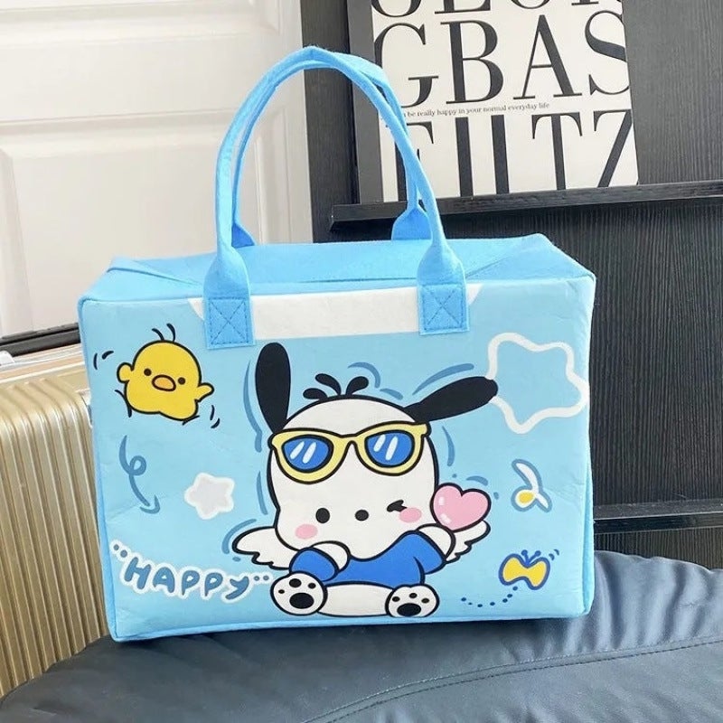 Felt Storage Cartoon Travel Bag Large Capacity Essential Storage Bag for Going Out Luggage Bag Trolley Case Can Be Used as a Suitcase Happy cinnamon dog