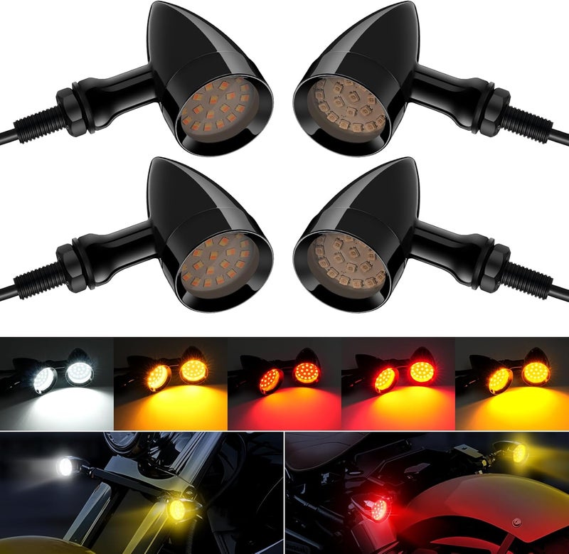 PBYMT Motorcycle Bullet Front Rear Turn Signal White Amber Light SMD Blinker Indicator Compatible with Honda Yamaha Suzuki Kawasaki (Gloss Black) - Image 1