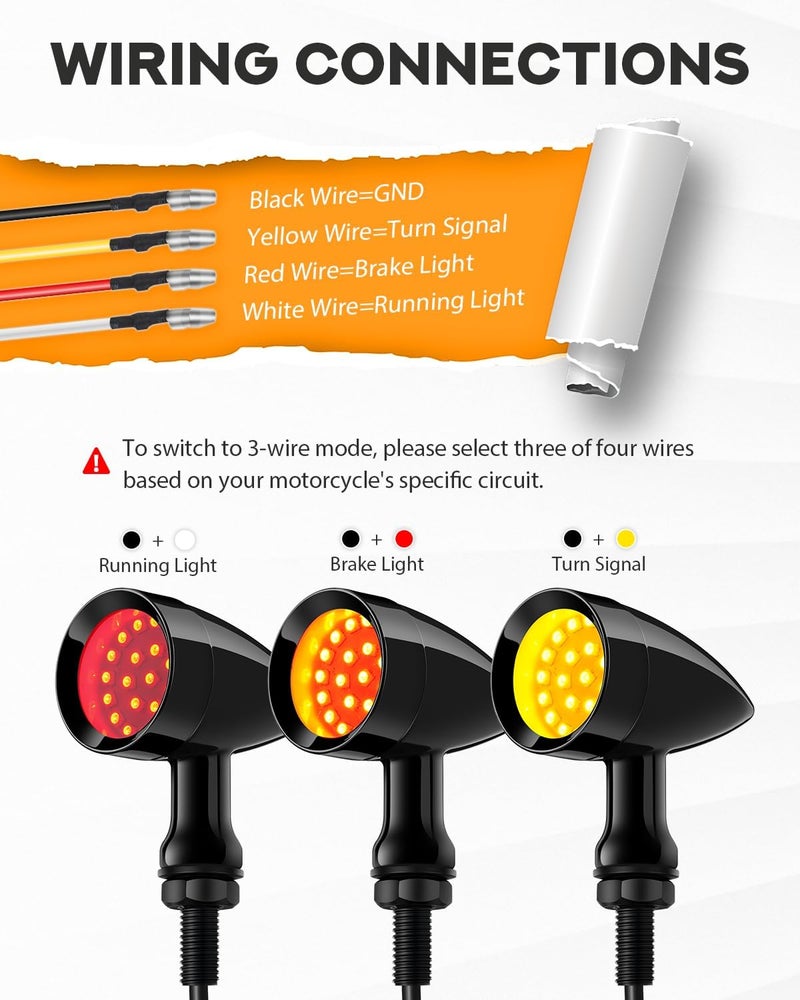 PBYMT Motorcycle Bullet Front Rear Turn Signal White Amber Light SMD Blinker Indicator Compatible with Honda Yamaha Suzuki Kawasaki (Gloss Black) - Image 2