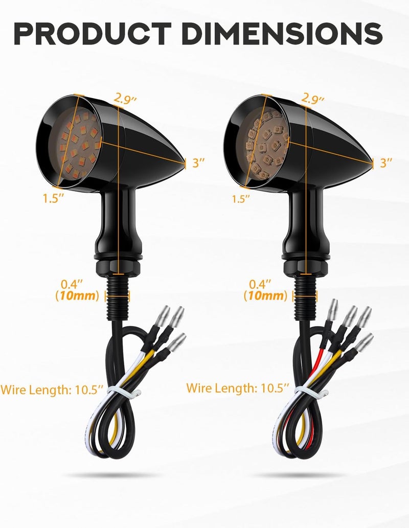 PBYMT Motorcycle Bullet Front Rear Turn Signal White Amber Light SMD Blinker Indicator Compatible with Honda Yamaha Suzuki Kawasaki (Gloss Black) - Image 4