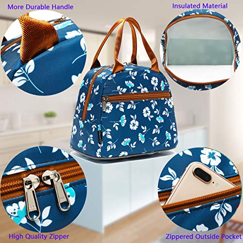 FlowFly Insulated Lunch Cooler Bag - Tote Bag Organizer for Women/Men, Floral#White - Image 4