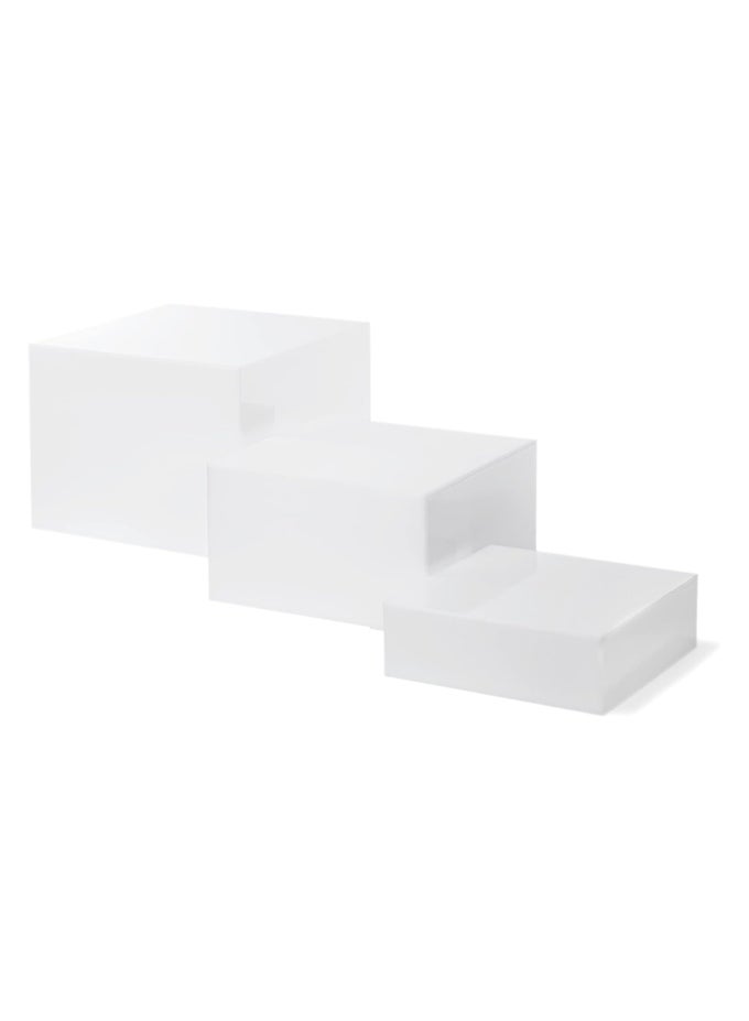 Set of 3 Glossy White Acrylic Cube Display Nesting Risers with Hollow Bottoms