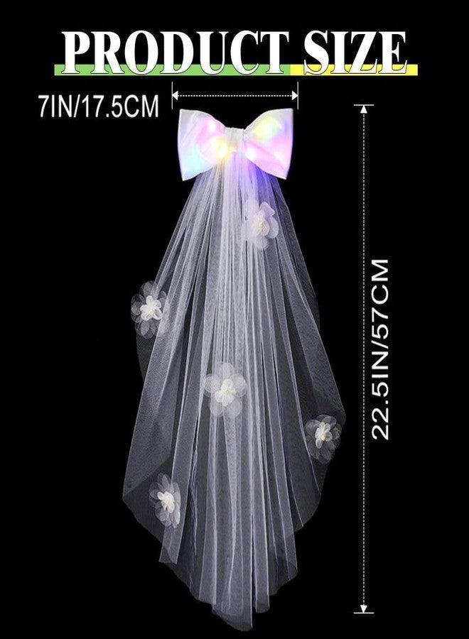 EARENT Light Up Tulle Bow Veil Bridal White Hair Clip Wedding Hair Accessories for Women (B-Colored) - Image 4