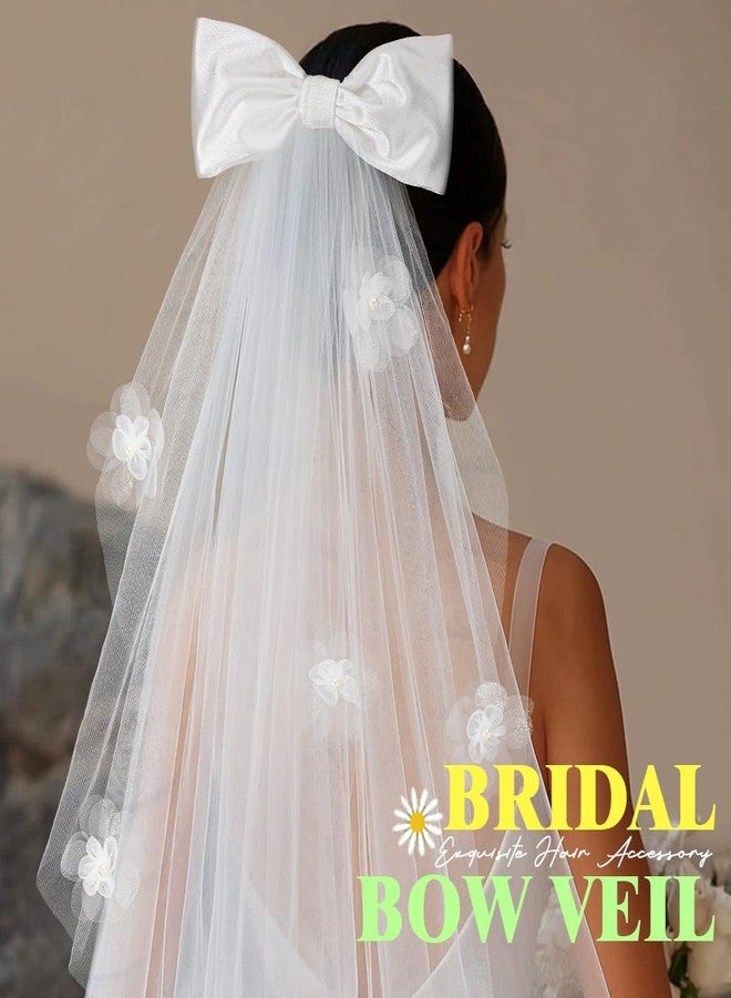 EARENT Light Up Tulle Bow Veil Bridal White Hair Clip Wedding Hair Accessories for Women (B-Colored) - Image 3