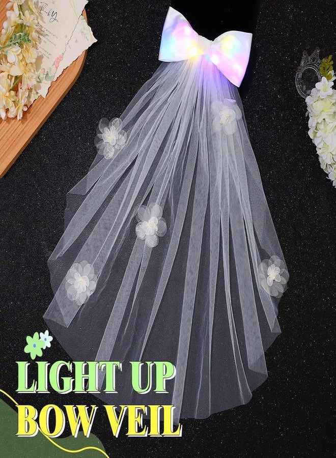 EARENT Light Up Tulle Bow Veil Bridal White Hair Clip Wedding Hair Accessories for Women (B-Colored) - Image 2