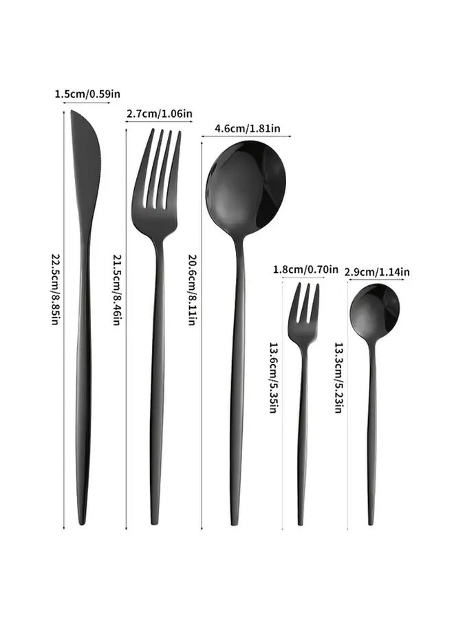 طقم مكون من 30 قطعة من أدوات المائدة المصنوعة من الفولاذ المقاوم للصدأ باللون الأسود، آمنة للاستخدام في غسالة الأطباق، تكفي لـ 6 أشخاص، تشمل سكاكين وشوك وملاعق وشوك للحلويات، أدوات مائدة متينة للاستخدام في المنزل والمطبخ والمطعم - Image 3