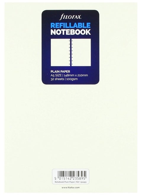 Filofax A5 Notebook refill - plain paper white