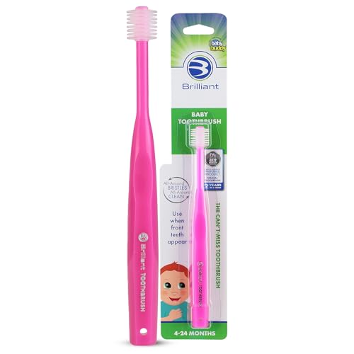 Brilliant Oral Care Baby Toothbrush with Soft Bristles and Round Head, for a Toddler Approved, Easy to Use All-Around Clean Mouth, Ages 0-2 Years, Pink, 1 Pack - Image 1