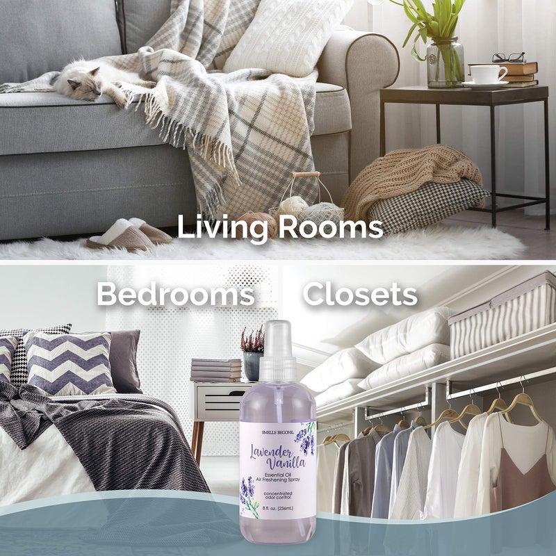 SMELLS BEGONE Essential Oil Air Freshener Spray - Odor Eliminator - 2 Pack - 8 Ounce (Lavender Vanilla) - Image 2