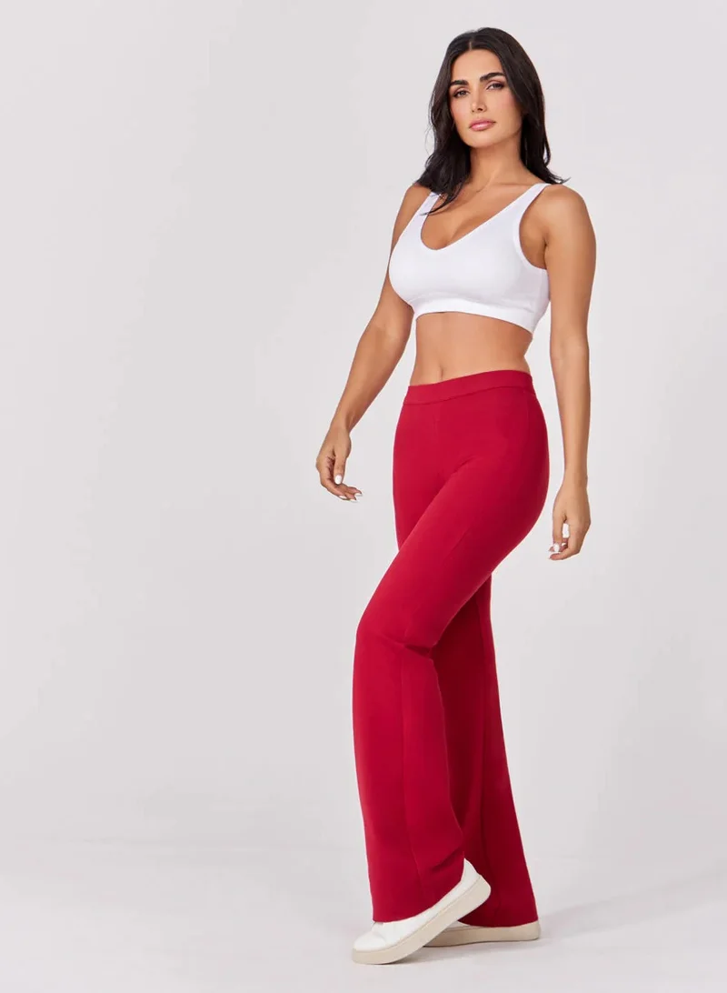 Zigzag Ponte Flared Maroon Pant