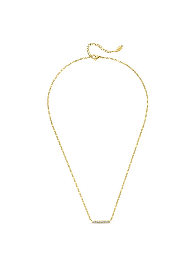 بوليس POLICE Medellin Gold-Plated Necklace - Sleek Straight Line Pendant with Shimmering Crystals