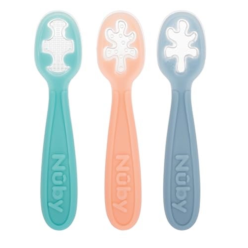 Nuby 3-Stage Baby's First Spoons Set - 3 Pack - 6+ Months - Baby Spoons with Easy Grip Handle - Pastels - Image 1