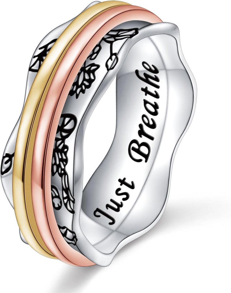 Ladytree Anxiety Relieve Spinner Rings Sterling Silver Worry Stress Relieving Boredom ADHD Autism Ring for Women Men - Image 1