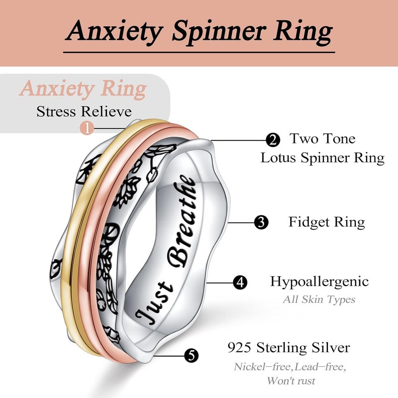 Ladytree Anxiety Relieve Spinner Rings Sterling Silver Worry Stress Relieving Boredom ADHD Autism Ring for Women Men - Image 4