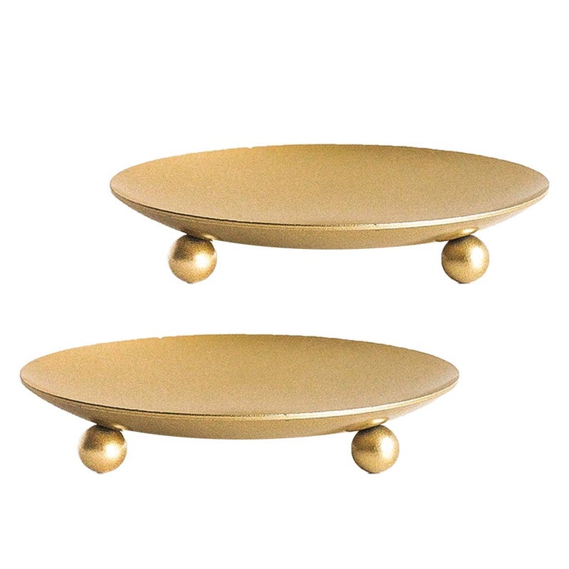 Gold Iron Plate Candle Holder Decorative Iron Pillar Candle Plate Set of 2 437 inches D x 078 inches H Pedestal Candle Stand for LED  Wax Candles Incense Cones Spa Weddings 2 pcs
