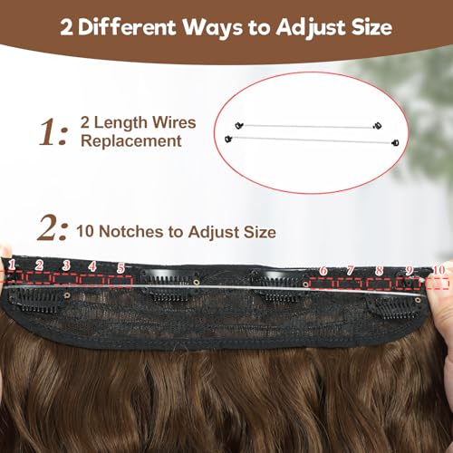 BUPPLER Halo Hair Extensions 20 Inch Invisible Wire Hair Extensions Adjustable Long Wavy Hairpiece Synthetic Upgrade 4 Secure Clips in Hairpieces 20 Inch,Medium Brown - Image 5