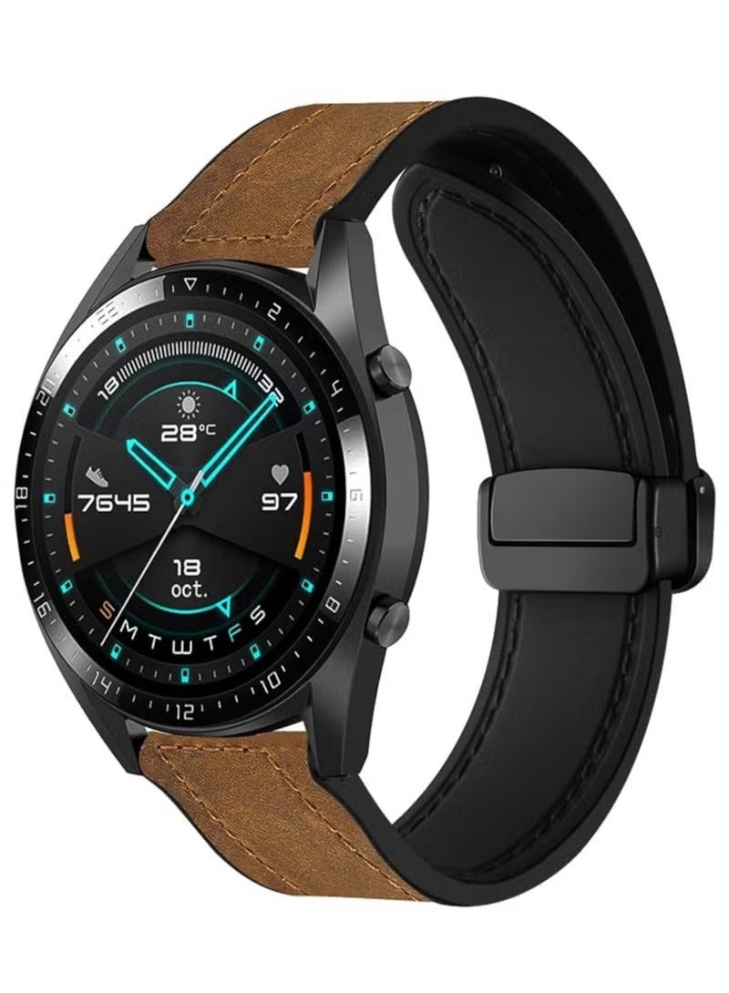 سوار جلدي متوافق مع Huawei Watch 22 مم حزام بديل جلدي مشبك مغناطيسي - Image 2
