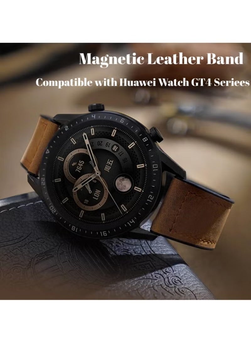 سوار جلدي متوافق مع Huawei Watch 22 مم حزام بديل جلدي مشبك مغناطيسي - Image 5