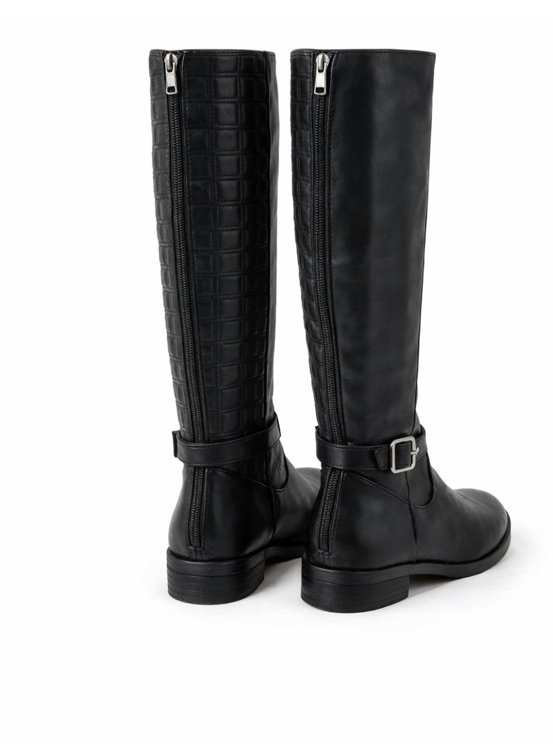 Women’s Long Black Leather Boots Size 37 – Back Zipper – 3 cm Comfortable Heel – Stylish Winter Daily Wear - Image 1