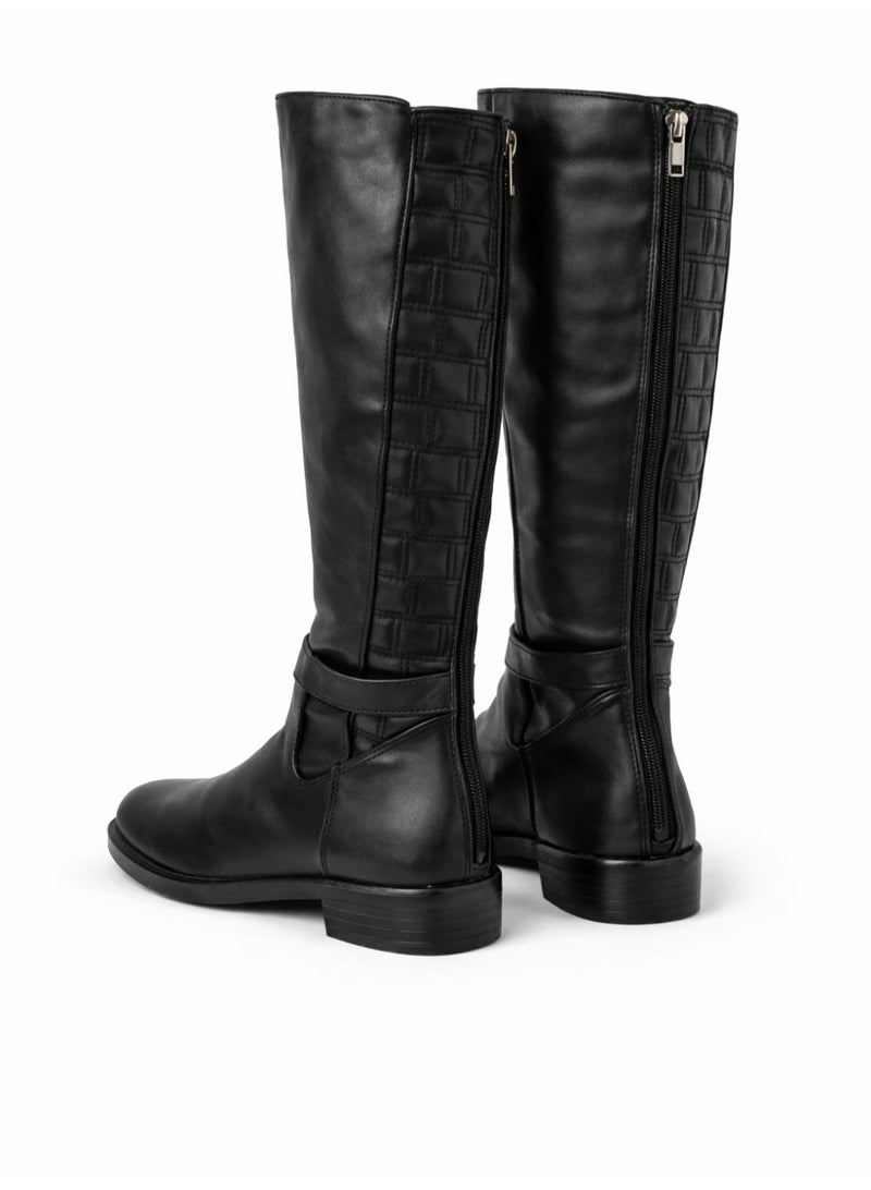 Women’s Long Black Leather Boots Size 37 – Back Zipper – 3 cm Comfortable Heel – Stylish Winter Daily Wear - Image 2