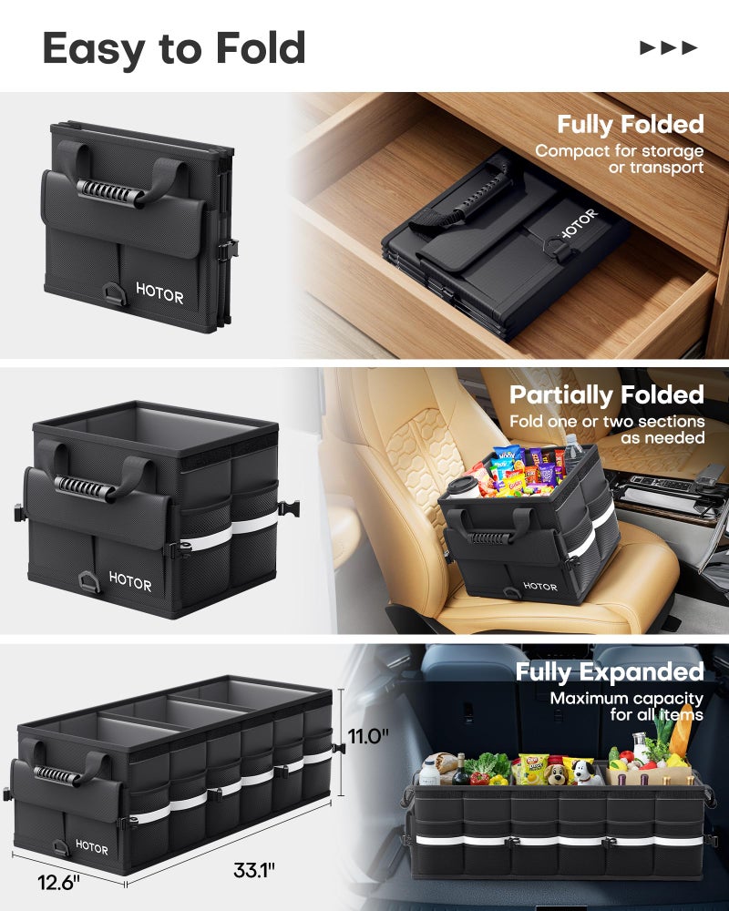 HOTOR Car Trunk Organizer - Trunk Organizer for SUV with Removable Cooler Bag, Foldable Cover, 3 Compartment Car Storage Essential Car Accessories for Truck, Van & Sedan, Black, 37.0" x 14.6" x 12.0" - Image 4
