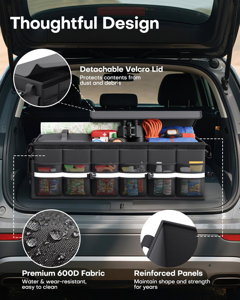 HOTOR Car Trunk Organizer - Trunk Organizer for SUV with Removable Cooler Bag, Foldable Cover, 3 Compartment Car Storage Essential Car Accessories for Truck, Van & Sedan, Black, 37.0" x 14.6" x 12.0" - Image 5